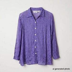 Vintage Caite Embroidered Semi-Sheer Purple Shell‎ Buttoned Blouse 16 Petite
